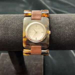 Michael Kors Sleek Leather & Tortoise Shell & Silver Quartz Watch